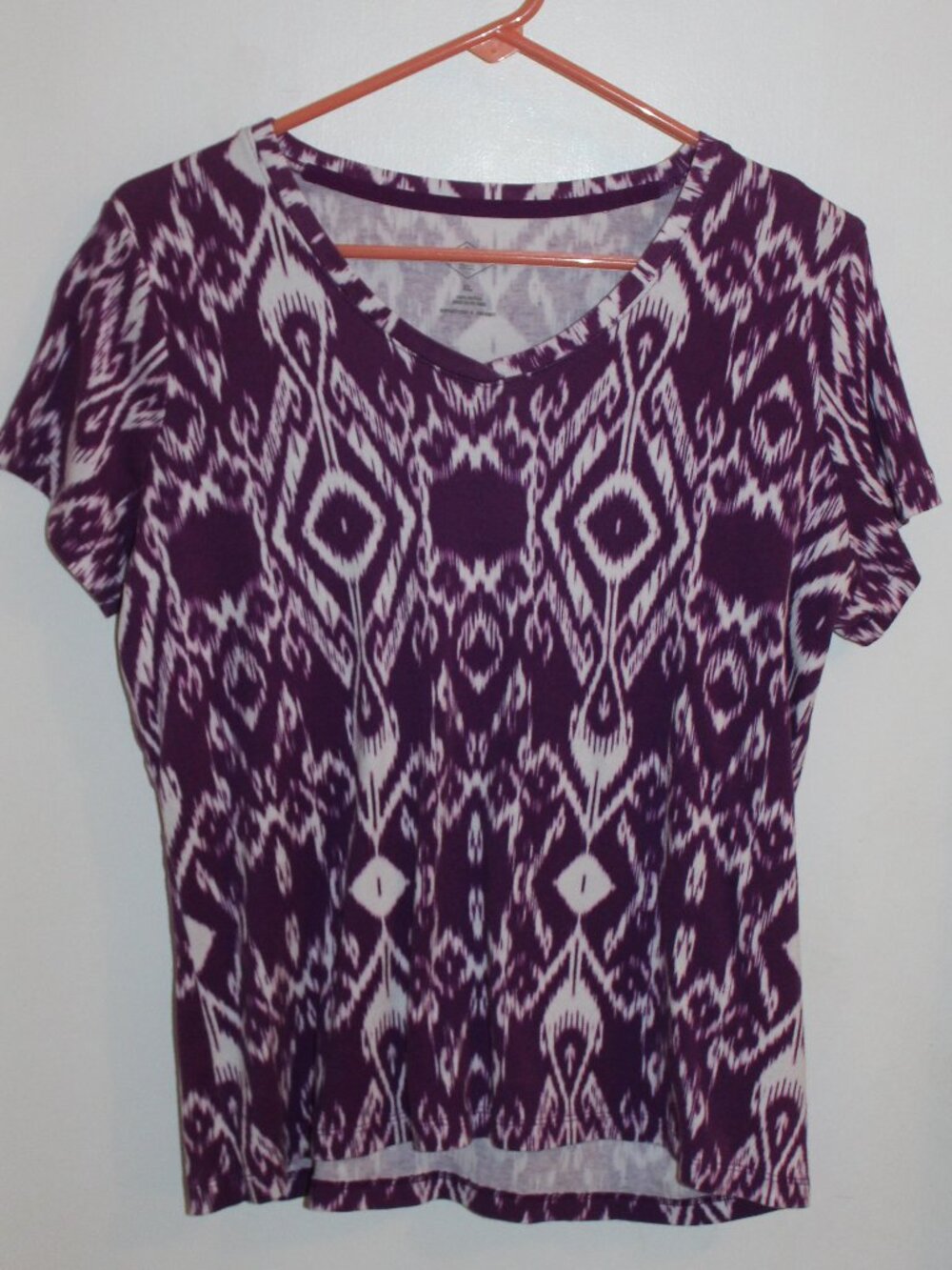 St. John's Bay Women's Size XL Basic Purple Geometric Cotton Scoop Neck